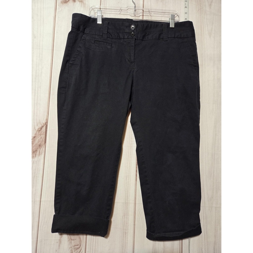 Lands End Pants Womens‎ 14 Black Capri Crop Chino Stretch Cuffed Hem Casual